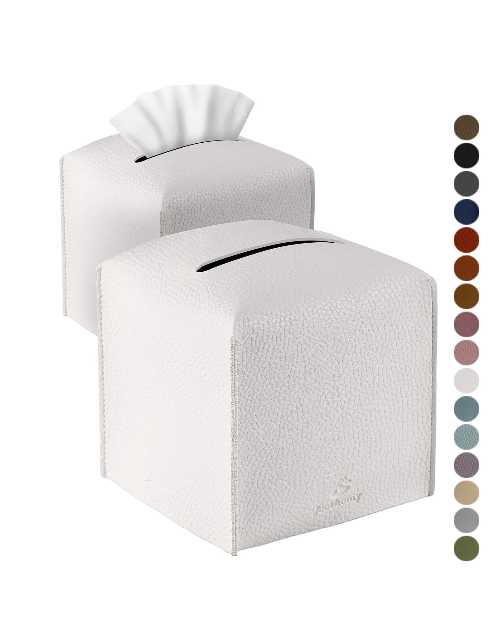 Tissue Box Cover, Jeethemy Square PU Leather Tissue Box Holder, Modern Tissue Case Facial Paper Organizer Dispenser，5X5X5'',Double White