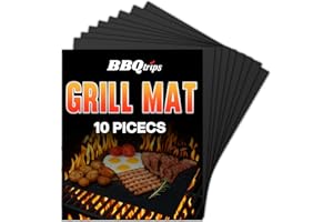BBQtrips Grill Mats for Outdoor Grill, (10 pcs) Non Stick BBQ Grill Mat Baking Mats, BBQ Grilling Accessories, Heavy Duty, Reusable and Easy to Clean, Grill Sheets for Gas Charcoal and Electric BBQ