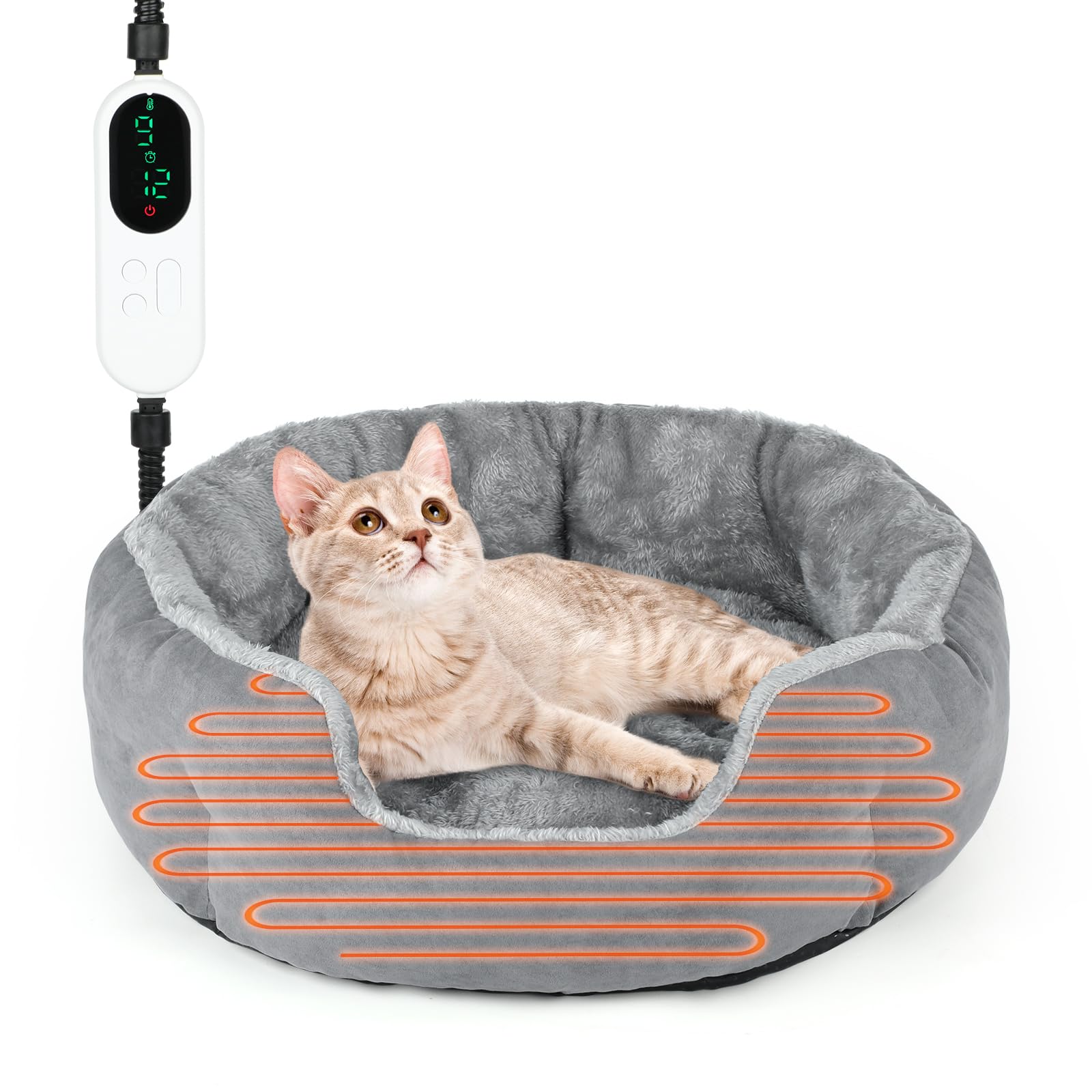 Photo 1 of Lonepetu Heated Cat Bed Indoor, 18.5" Soft Heated Pet Bed for Indoor Cats with Timer and Temp Adjustable, Warming Cat Bed Heating Pad for Indoor Cats Kitten Old Cat Senior Cat