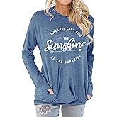 Muicy Womens Sunshine Shirt Casual Long Sleeve Shirt Tops Trendy Loose Fit Sweatshirts Tunic Tops with Pockets