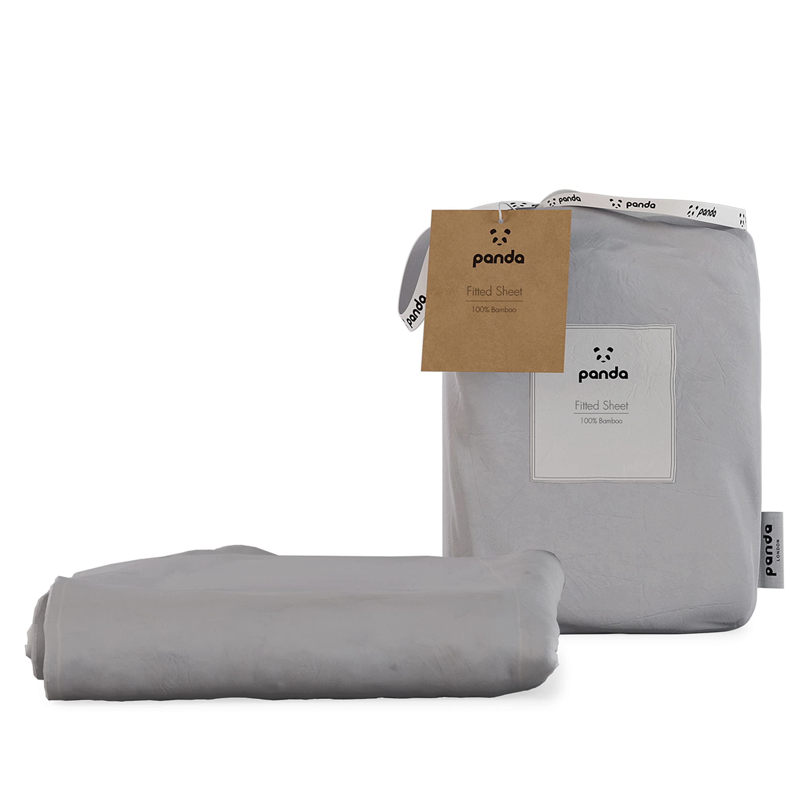 Panda 100% Bamboo Fitted Sheet (Quiet Grey, UK Double) (135 x 190 + 32 cm) — image 1