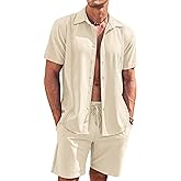 COOFANDY Men's 2 Piece Short Set Cuban Guayabera Shirts Short Sleeve Casual Beach Outfits Set