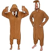 Funziez! Adult Onesie Halloween Costume Animal Dinosaur Shark Unisex Plush One Piece Cosplay Suit for Adults, Men and Women