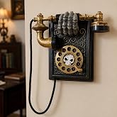 Halloween Decoration Indoor Haunted Phone, Vintage Creepy Telephone Prop with Skull Face and Moving Receiver, Spooky Tabletop Decor for Porch, Haunted House, Party and Indoor Display