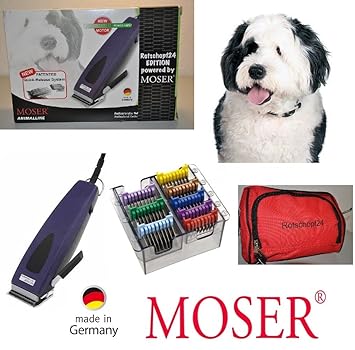 Moser Rotschopf24 Edition: Echte Premium Hunde - Schermaschine + acht Edelstahlaufsätze. Besonders stark und ratsam für dicht