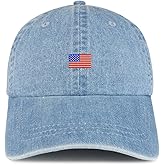 Trendy Apparel Shop US American Flag Small Embroidered 100% Cotton Denim Cap Dad Hat