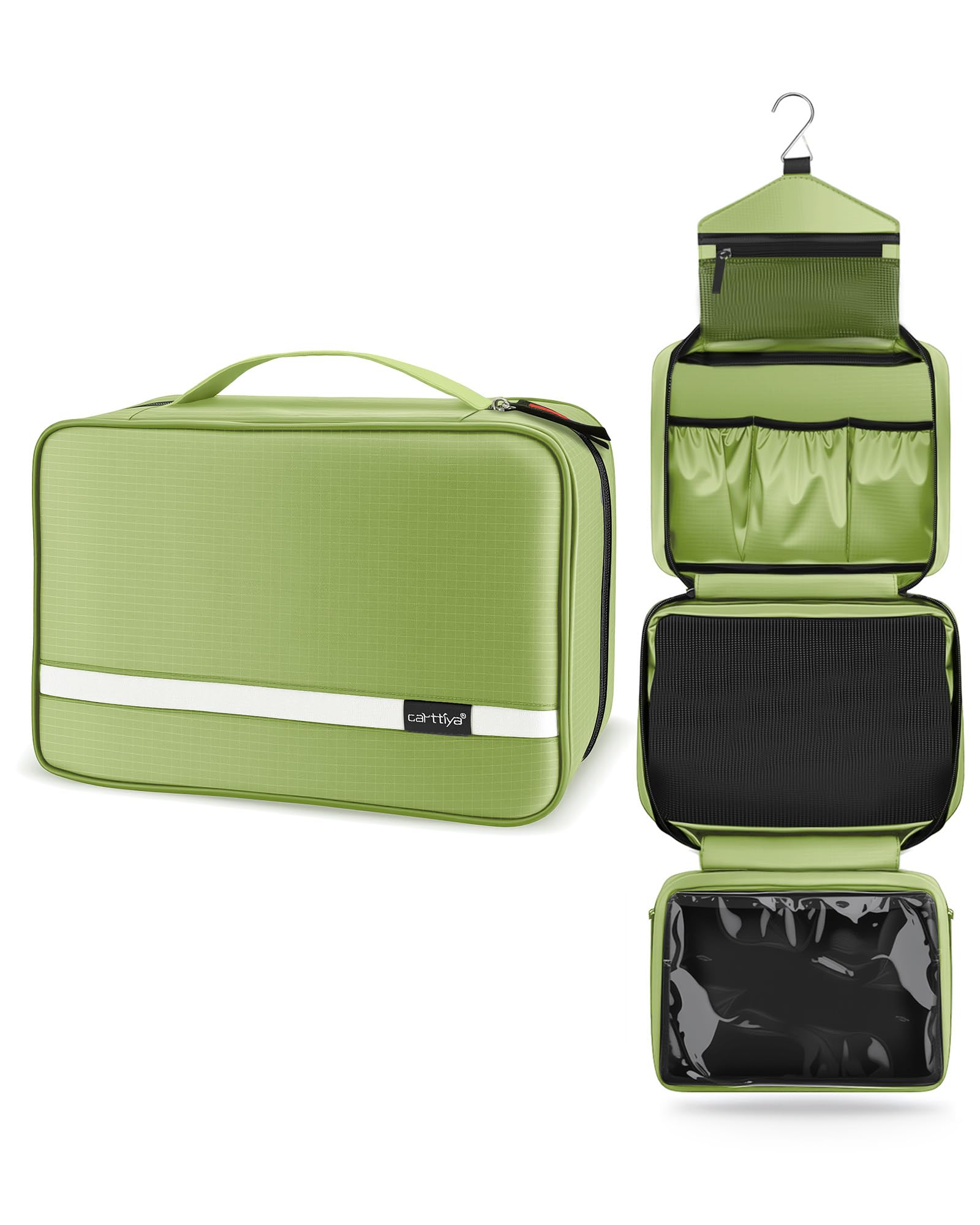 Carttiya Hanging Travel Toiletry Bag - Large Wash Bag for Men and Women, Waterproof Foldable Cosmetic Bag Make up Toiletry Bag with Hook for Business Trip, Gym, Vacation and Household (Light Green)