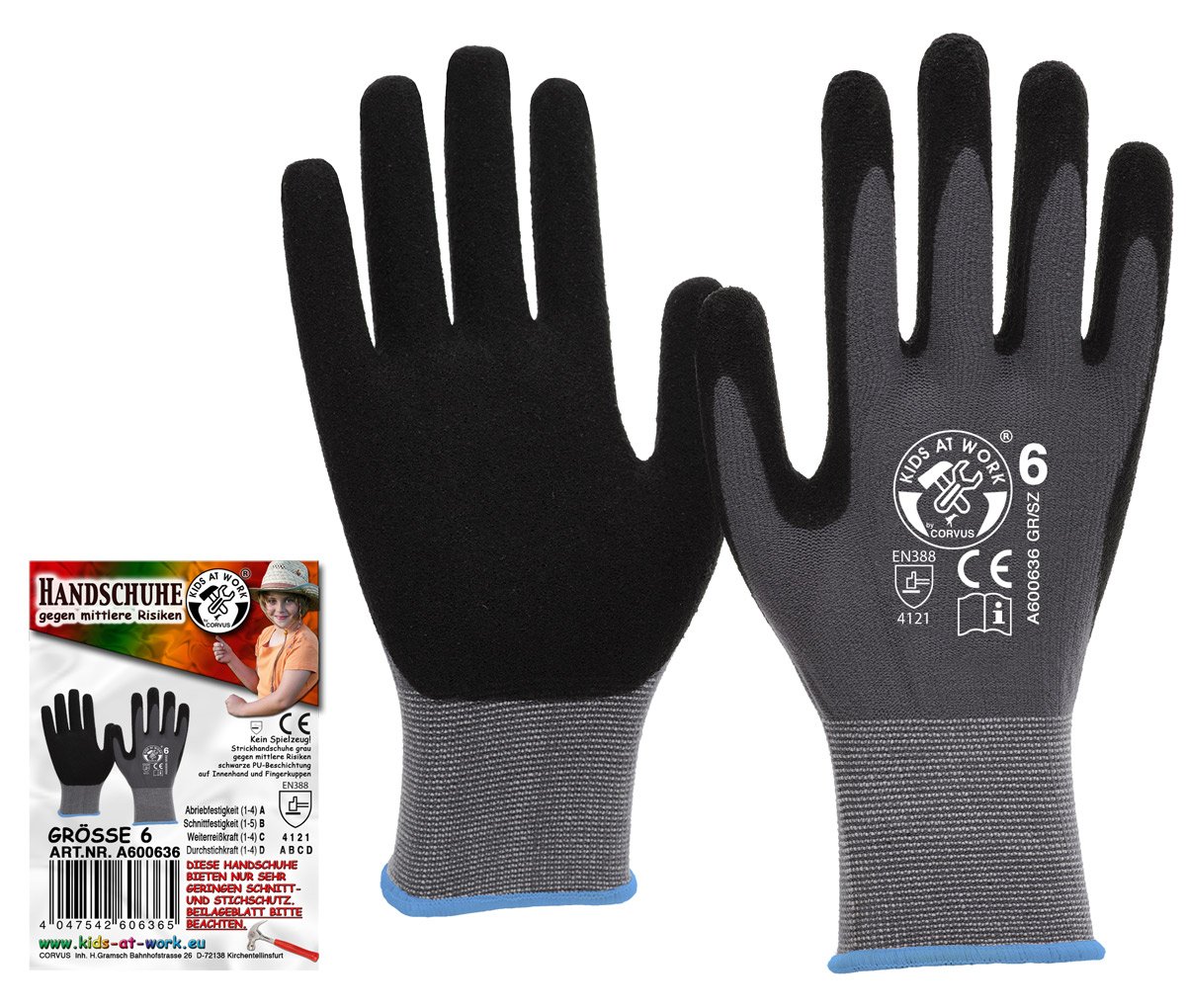 CORVUS Knitted Work Gloves Size 6/S, Pack of 1, A600636