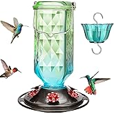 Kingsyard Glass Hummingbird Feeder for Outdoor Hanging, 24 Ounces, 6 Feeding Ports, Bird Nectar Feeder for Garden Décor, Ant Moat Included, Green & Blue