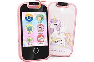 UCIDCI Kids SmartPhone Toys Unicorns Gifts for Girls Ages 3-7, Touchscreen Fake Phone Music Player with 180° Rotatable Camera, Pretend Play Learning Toy Birthday for 3 4 5 6 7 8 Girls