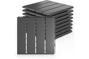 Mychoiii 9 Pack Plastic Interlocking Deck Tiles, 12"x12" Patio Deck Tiles, Waterproof Outdoor Flooring All Weather Use, Patio Floor Decking Tiles for Porch Poolside Balcony Backyard, Dark Grey