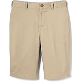 French Toast Boys' Adjustable Waist Flat Front Chino Bermuda Shorts with Stretch (Standard & Husky), Khaki, 12 Husky