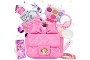 Kodvinp Little Girl Purse with Kids Makeup Kit, My First Purse Set with Chain Bag and More Pretend Play Toys, Princess Toys Christmas Birthday Gifts for Toddler Girl Age 3-8 (Pink-New)