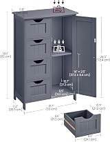 VASAGLE Narrow Bathroom Cabinet with 4 Drawers Grey LHC41GY view 7