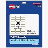 Avery Printable Address Labels, 1" x 2-5/8", Matte White with Metallic Gold Borders, Permanent, Laser & Inkjet Compatible, 300 Blank Mailing Labels, Great for Weddings, Favors, and More (06540)