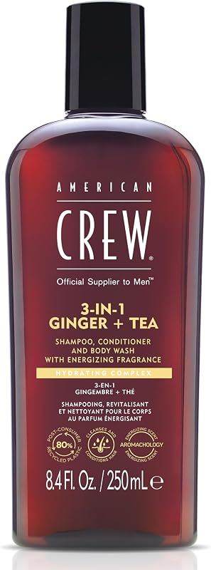 – 3-in-1 Ginger & Tea Shampoo, Conditioner & Body Wash, 250ml, Pflegeshampoo und Duschgel für Männer, Produkt für die tägliche Reinigung von Körper und Haar