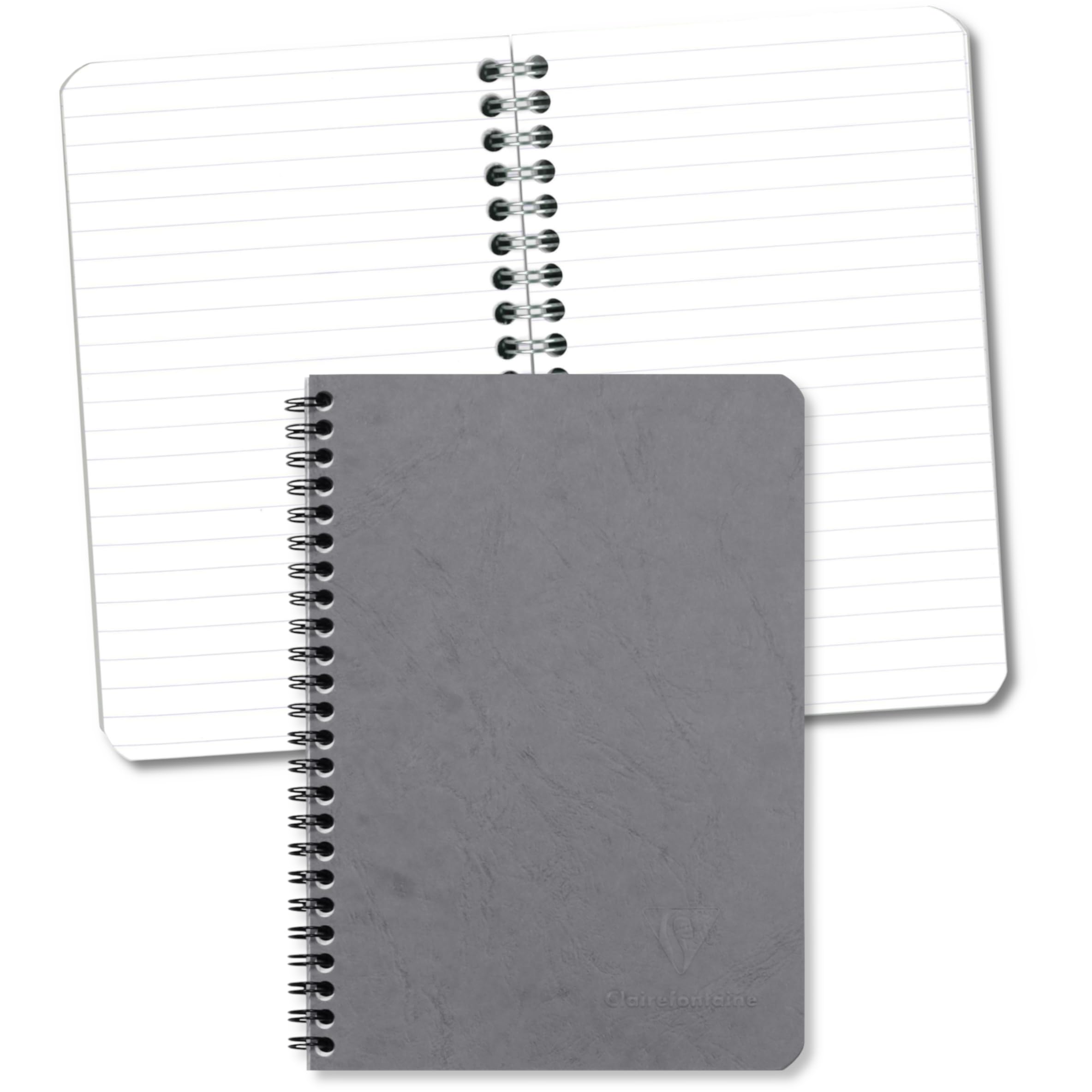 Clairefontaine 785365C Collection Age Bag A Grey Spiral Notebook - A5 14,8x21 cm - 100 Lined Pages - White Paper 90 g - Glossy Card Cover Leather Grain