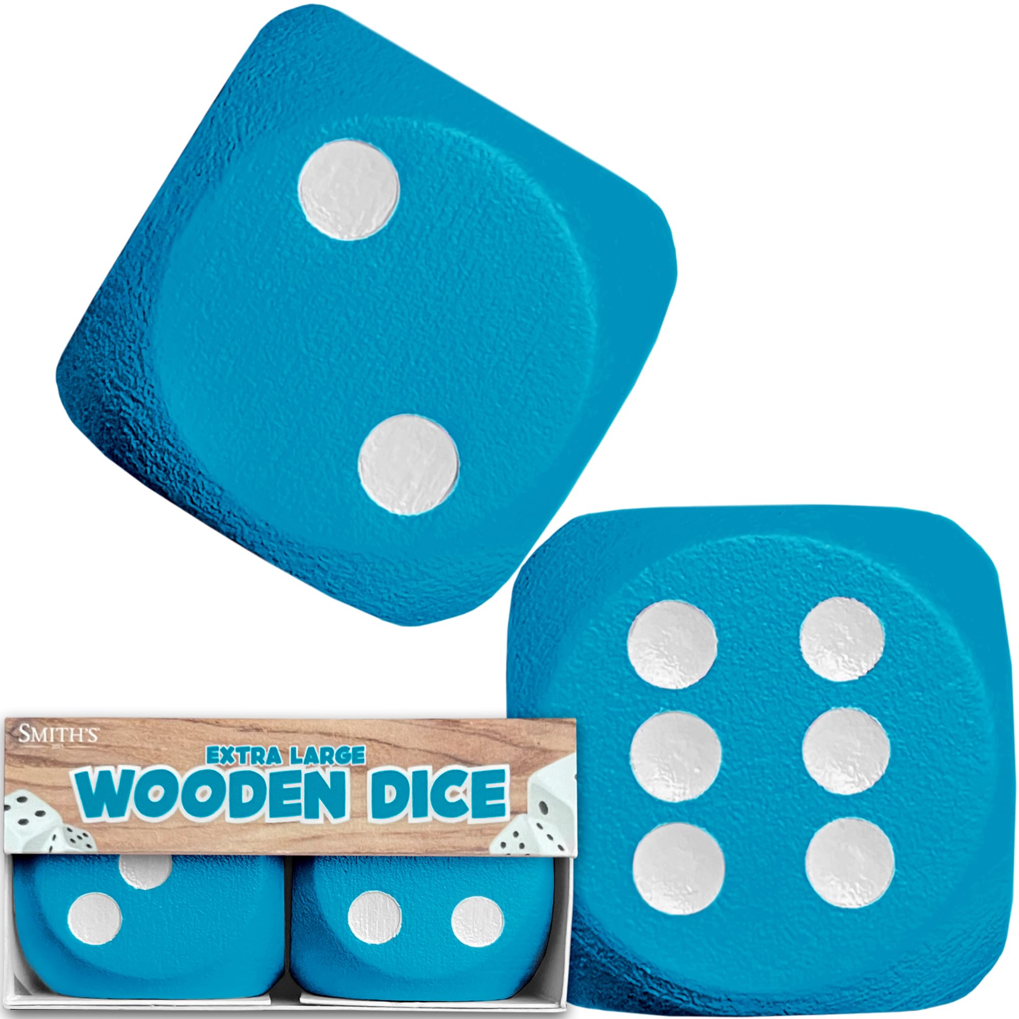 Large Wooden Dice by Smith's® | 3 x 3 x 3cm | 2 Pack | Blue | Educational Maths Games, Kids Board Game Accessories | No Harmful Materials | For 3 Year Olds +