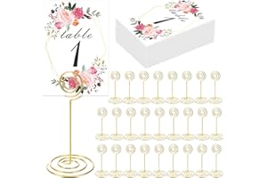 LeeLoon 26 PCS Table Number Holder - Card Stand Wire Photo with Floral Cards, Place for Weddings Party Office Paper Memo Menu Note Clips, Gold