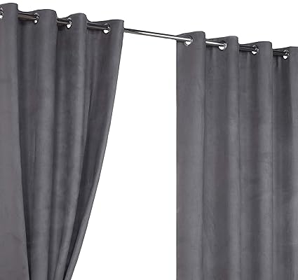 Faux Suede Grey Ring Top Eyelet Fully Lined Readymade Curtain