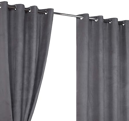 Faux Suede Grey Ring Top Eyelet Fully Lined Readymade Curtain