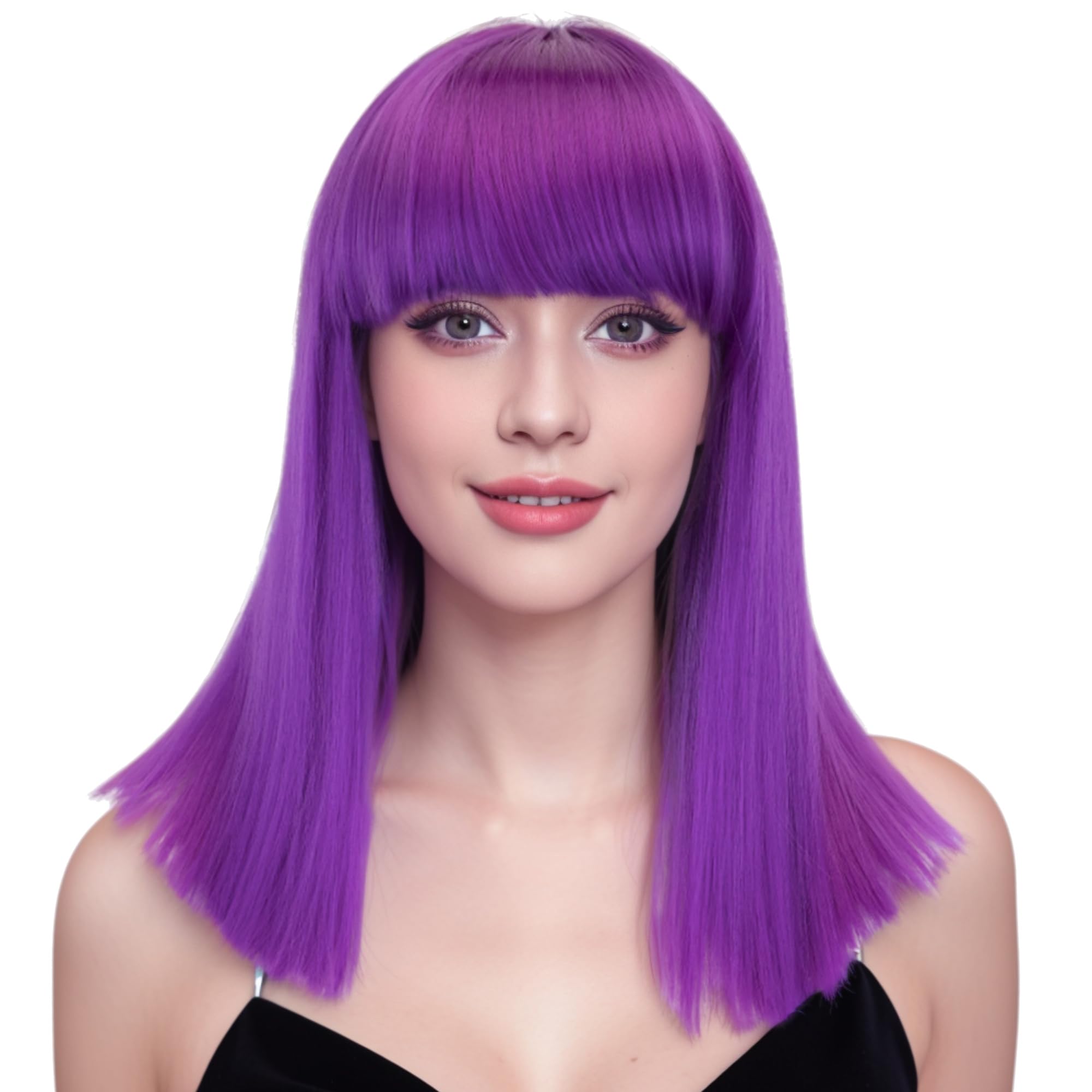 IMISSU Short Natural Cut Hair Cosplay Wig with Straight Bangs Halloween Costume Party Bob Wigs for Women (Purple)