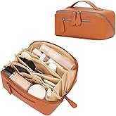 Divvia Travel Makeup Bag Large Capacity Cosmetic Bags for Women Waterproof Make up Organizer Toiletry Bag Open Flat Portable with Divider with Handle Pouch (Brown, 2L)