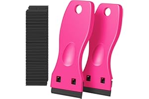 DEKEones Plastic Razor Blade Scraper, 2 Pack Razor Scraper with 100 Pcs Razor Blades for Removing Glue, Sticker, Decals, Tint from Car Window and Glass(Pink)
