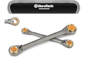DURATECH Anti-slip 4-in-1 Reversible Ratcheting Box Wrench Set, Double Box End, SAE, 2-Piece, 5/16, 3/8, 7/16, 1/2 & 9/16, 5/8, 11/16, 3/4-Inch, CR-V Steel, Nickel Plated, with Rolling Pouch
