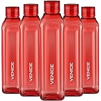 Cello Venice Exclusive Edition Plastic Water Bottle Set, 1 Litre, Set of 5, Red