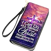FQTBCEARI Cross Quote Bible Verses Philippians 4-13 Print Women Large Capacity Wallet PU Leather Zipper Clutch Purse for Smart Phone/Card/Coin/Cash