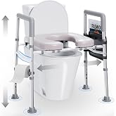 UNLICON Raised Toilet Seat with Handles, 450lb, Height &amp; Width Adjustable | Padded toilet riser with EVA foam handles, suction cup feet, clip-on paper holder and storage pouch for easy tool-free setup.