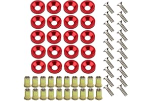 BAIYOOUAUTO 20-Piece Engine Dress up Kit: Aluminum Washers, Stainless Steel Bolts & Rivet Nuts (Red)
