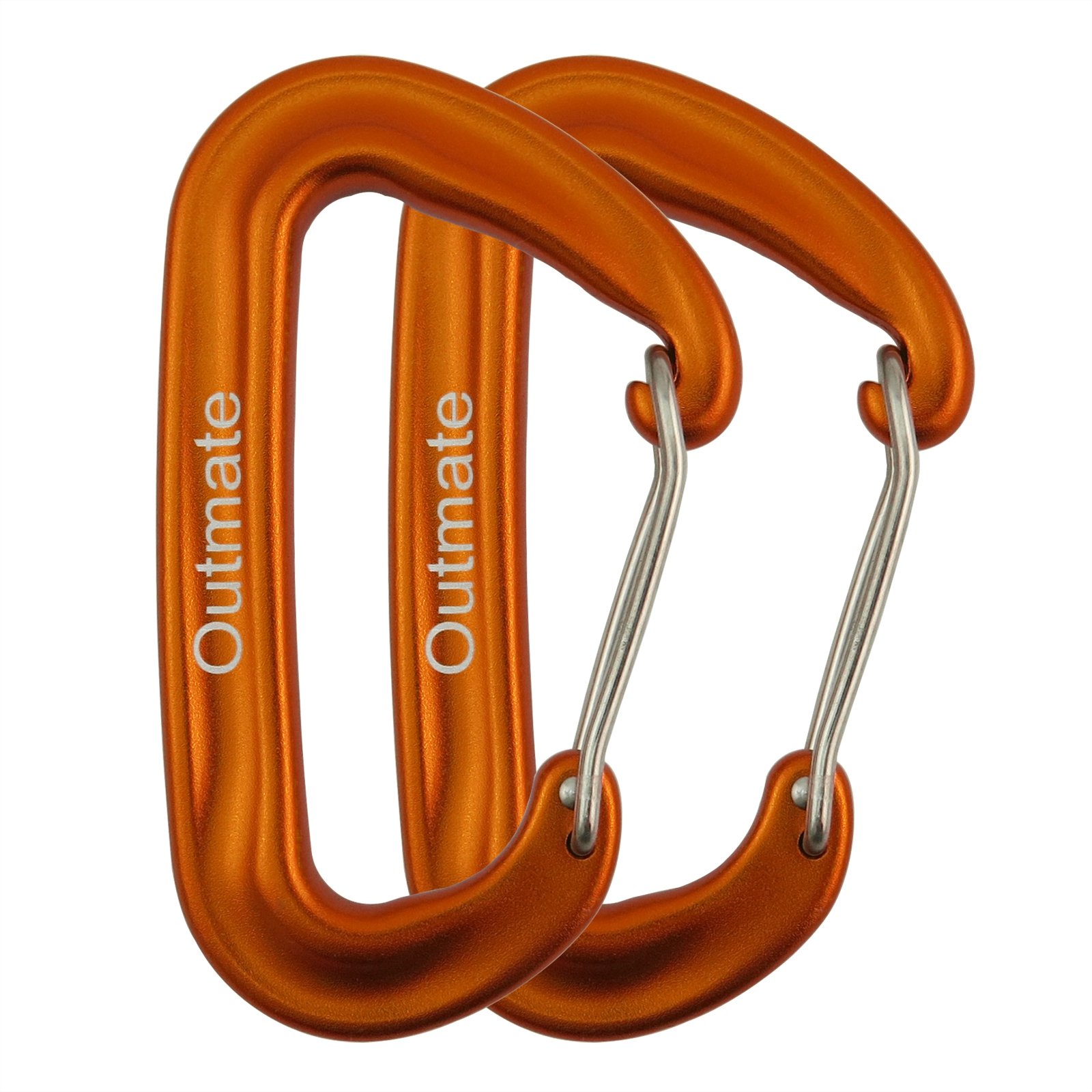 Outmate Carabiner Clip,12kN Aluminium Alloy Wiregate Carabiners,Heavy Duty Clips 2645lbs/1200kg,Perfect Gear for Hammocks Camping Hiking Keyring and Utility(Wire gate,2 Orange) — image 1