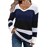 FEKOAFE Womens V Neck Sweaters Casual Pullover Sweaters for Women 2025 Trendy