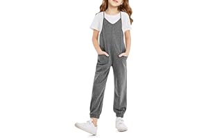 rrhss Girls Jumpsuit Romper Sleeveless Cute Long Pants Casual Plain Color Overalls with Side Pockets