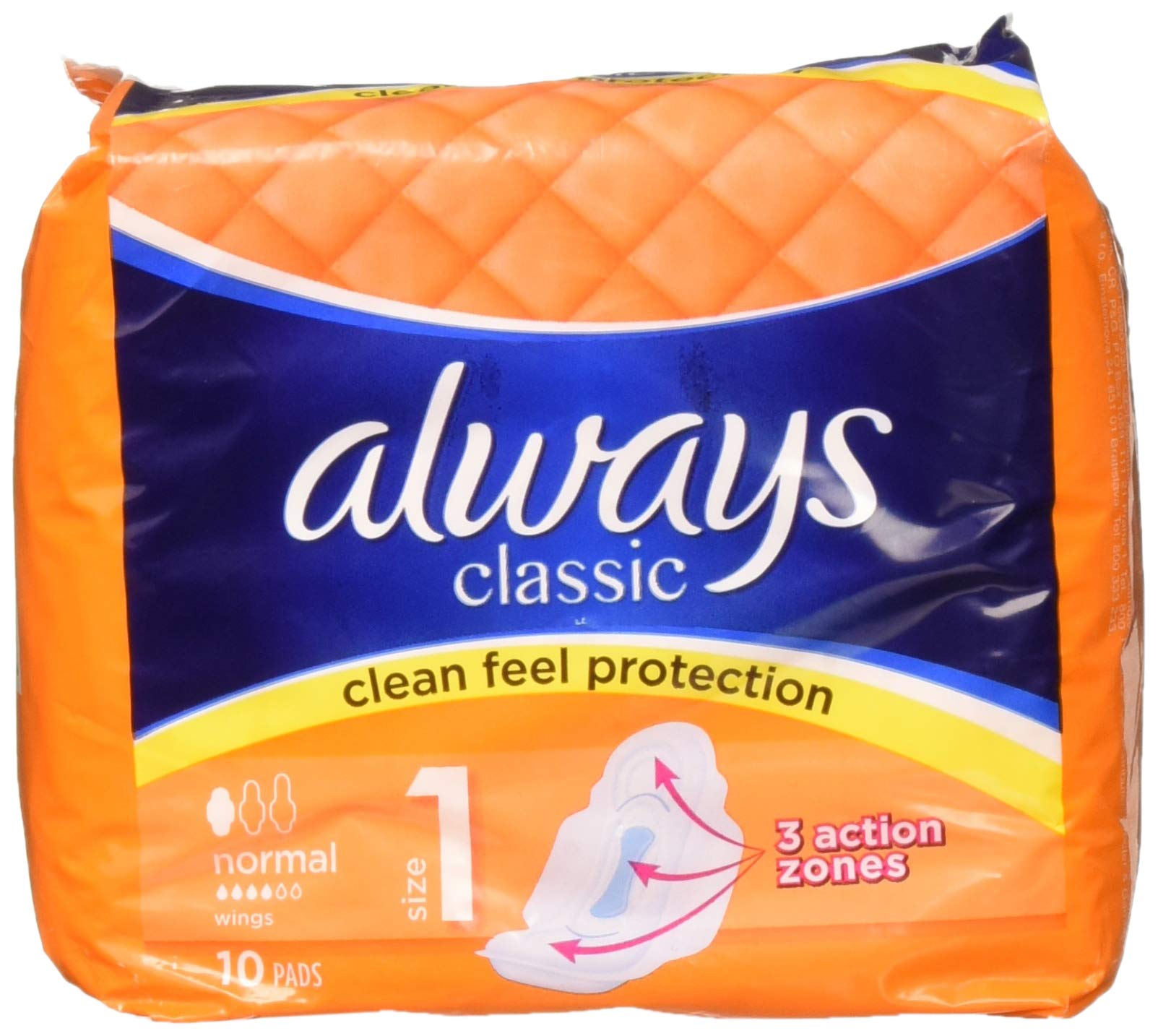 Always, Classic Sanitary Towels Normal Wings, Pads, 10 Count, (Pack of 4)