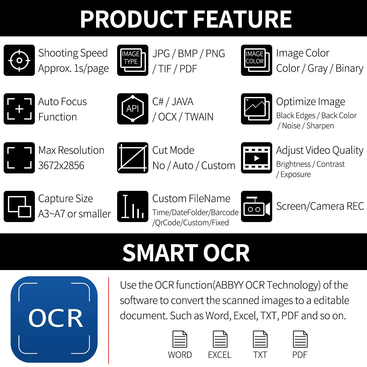 Kinghun KC6A07 Book & Document Camera, 8MP High Definition Portable