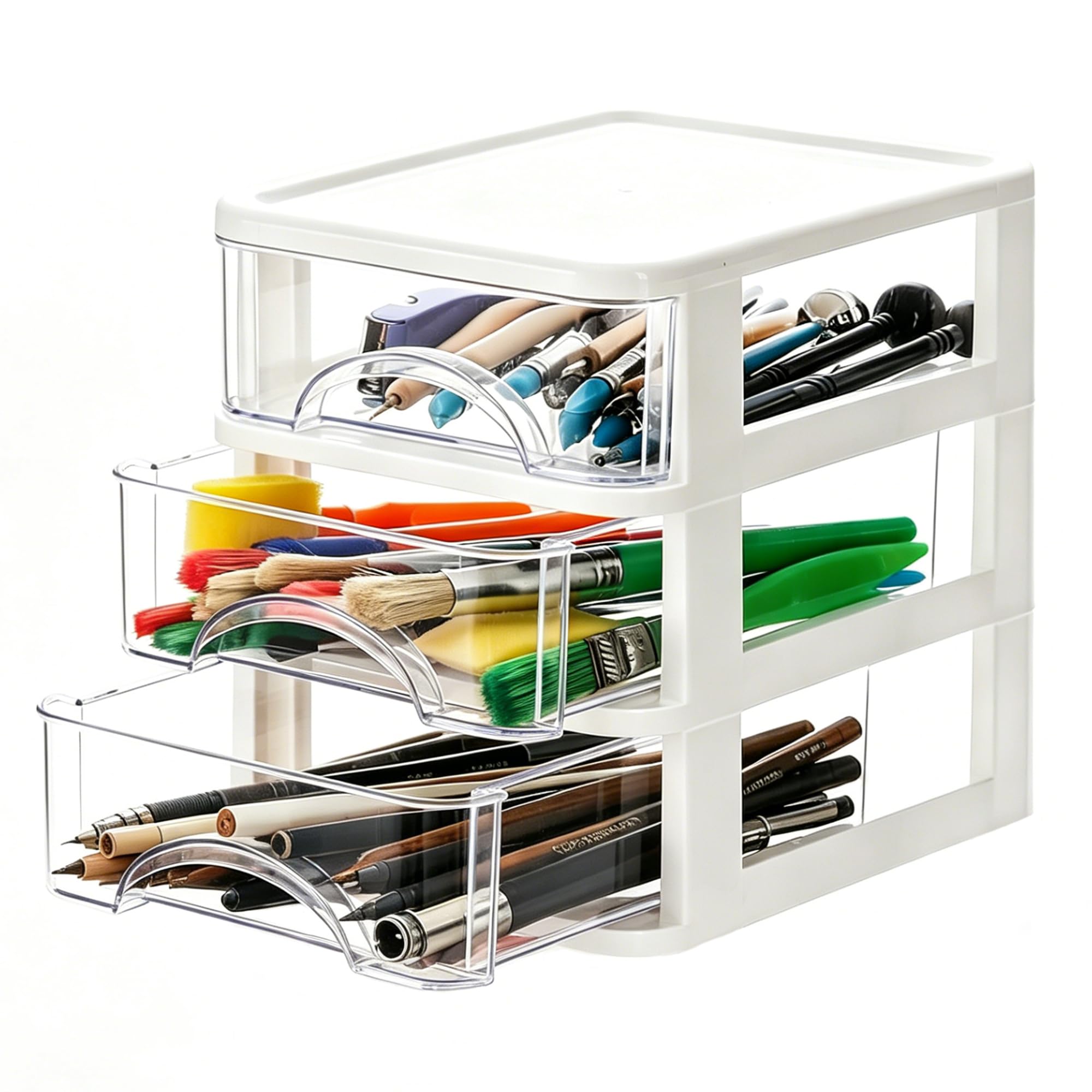 Iwinna Desktop Drawer Organiser, Small Clear 3 Drawers Storage, Mini Desk Tidy Stationery & Makeup Organiser for Office Home School Dorm