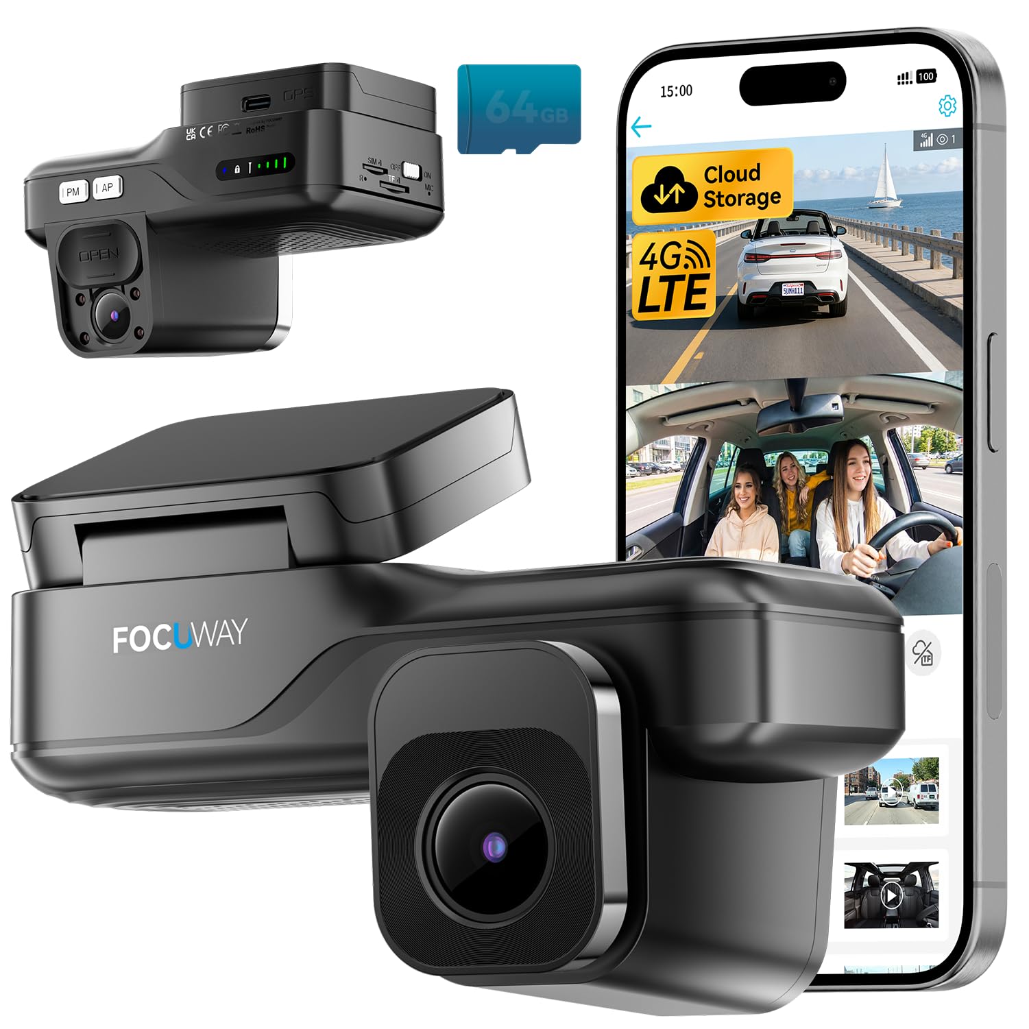 Photo 1 of 4G LTE Dash Cam with Live View, 2K+1080P Front Inside Anti-Theft Car Camera Live Streaming, Instant Alert via App, Cloud & SD Storage, IR Night Vision, No Screen, 24/7 Parking Mode, GPS, OBD