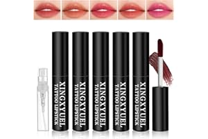 XINGXYUEL 5PCS Lip Stain Peel Off Lip Tint Stain Set Matte Liquid Tattoo Lipstick Lip Stain Tint Long Lasting Waterproof Non-Stick Cup Lip Gloss for Women Lip Makeup