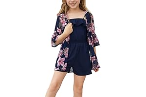 GORLYA Girl's Floral Print Chiffon Beach Cardigan Cover ups Kids Casual Kimono Capes Swimsuit Wraps