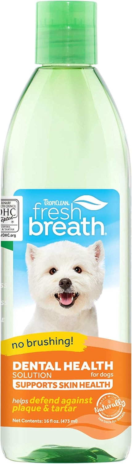 TropiClean Fresh Breath Dog Teeth Cleaning, Dog Dental Care for Bad Breath, Breath Freshener, Water Additive Mouthwash