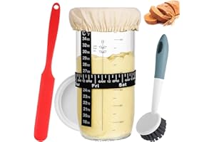 Guiqulai Sourdough Starter Jar,24 Oz Wide Mouth Sourdough Starter Kit with Date Marked Feeding Band,Thermometer,Cloth Cover & Metal Lid,Reusable Sourdough Bread Baking Supplies,Home Baking Supplies