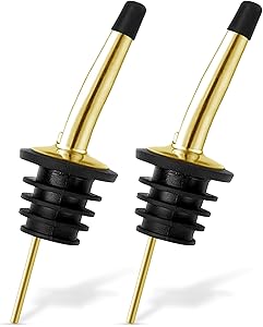 Trovety Liquor Bottle Dispenser Spouts – Classic Speed Pours for Alcohol, Olive Oil and Shave Ice Syrup – Rustproof Stainless Steel with Tapered Pouring Funnels and Dust Caps (2 Pack)