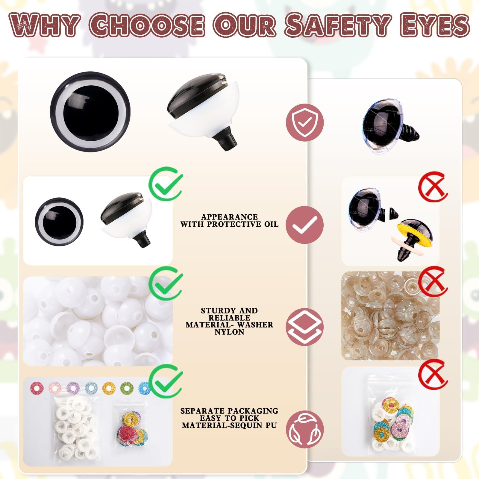 MUCUNNIA 120pcs 16mm 3D Glitter Plastic Safety Eyes for Amigurumi Trapezoid Craft Crochet Doll Eyes with Washers Stuffed Animal Eyes for DIY of Puppet, Bear Plush Animal(6 Colors)