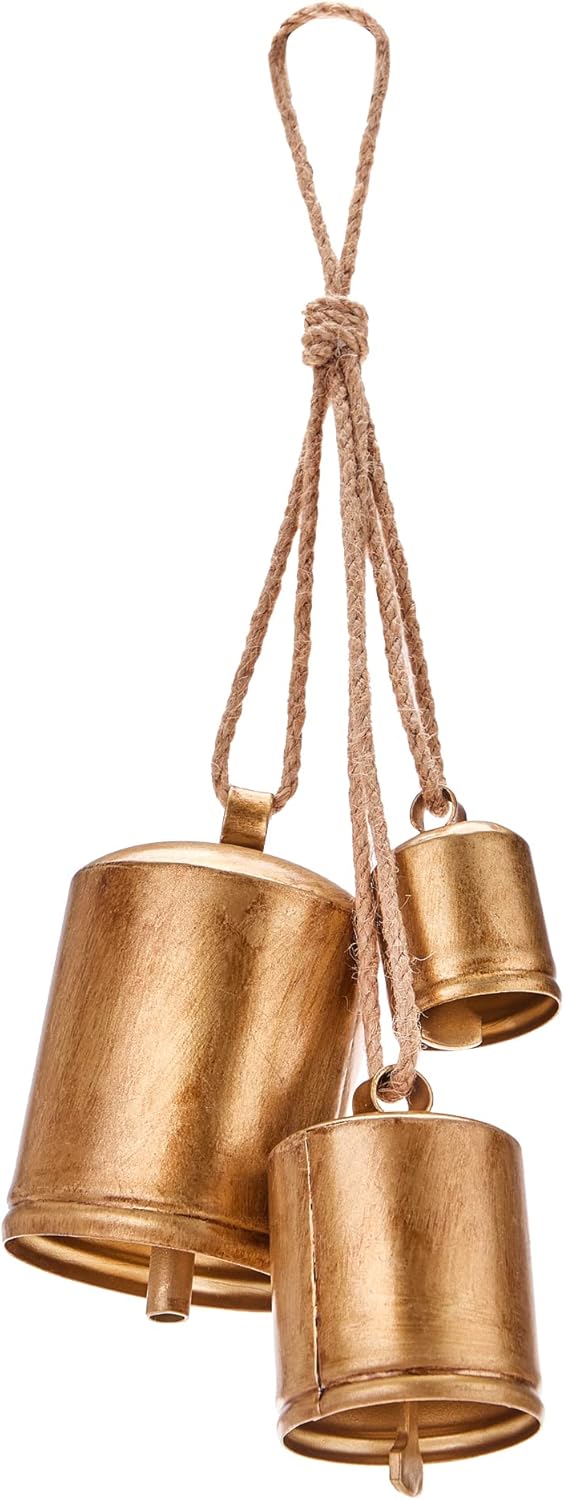 Ornaments - KPCB Christmas Bells Rustic Christmas Decor Vintage Style Brass Shabby Chic Decorations Set of 3 (Brass)