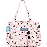 Miss Adola Large Corduroy Tote Bag for Women - Cute Shoulder Reusable Canvas Bags with Zipper Multi-Pocket for School