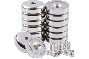 MAGXCENE 14Pcs Super Strong Neodymium Magnets with Holes, 0.78inch Small Rare Earth Magnets Heavy Duty 25LBS Countersunk Ring Magnets Round Base Cup Magnets with Screws for Kitchen Tool Storage