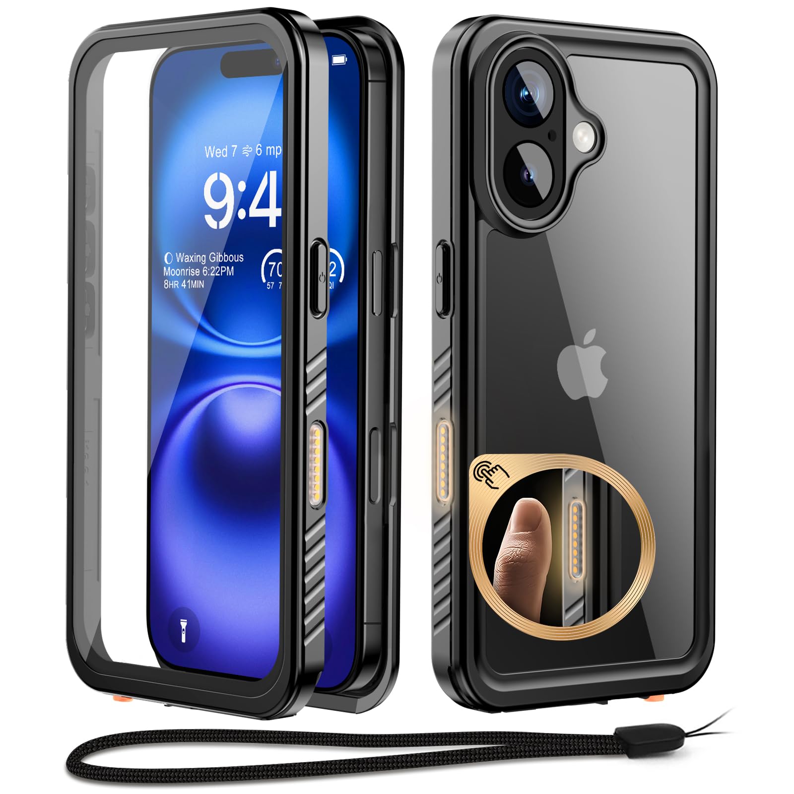 Beeasy for iPhone 16 Case Waterproof, Shockproof, Dustproof, Built-in Screen Protector, 360 Degree Full Body Protection, Heavy Duty Hard Armour Cover, 6.1" Black